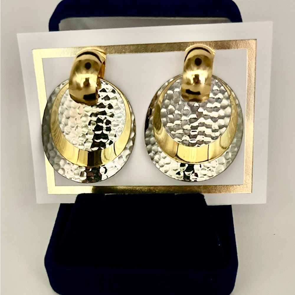 Vintage Gold and Silver Hammered Dangle Drop Earrings